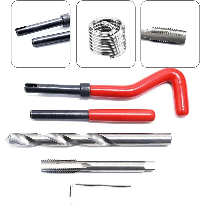 55PCS Thread Repair Kit 304 Stainless Steel Thread Insert Helicoil Set with Manual Installation Tools