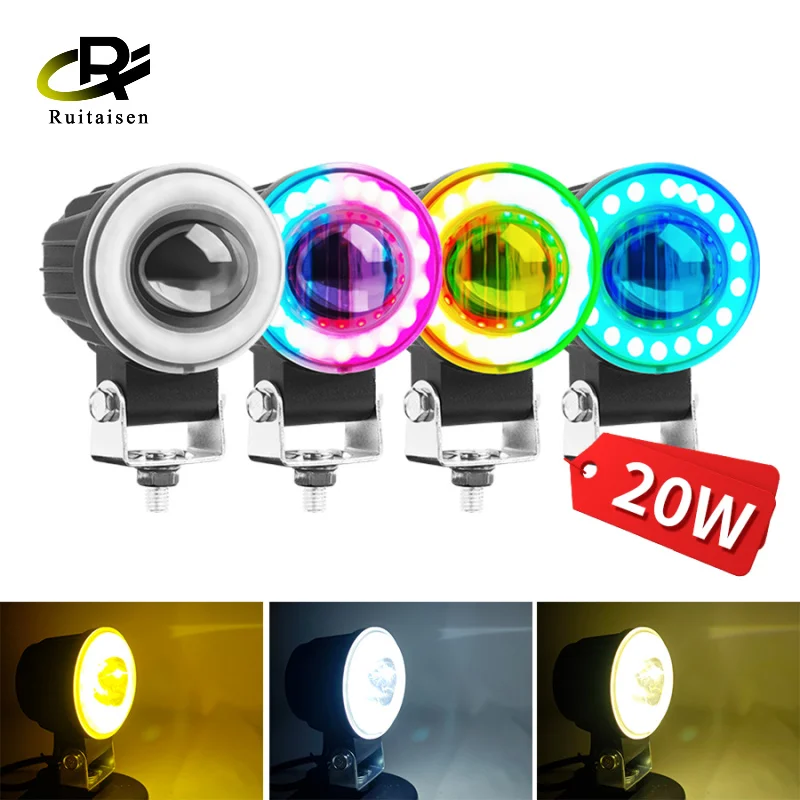 

Motorcycle RGB Headlight with Horn Fog Work Lamp Driving Running Super Brighter 12V 80V for 4x4 High/Low Spot Accessories