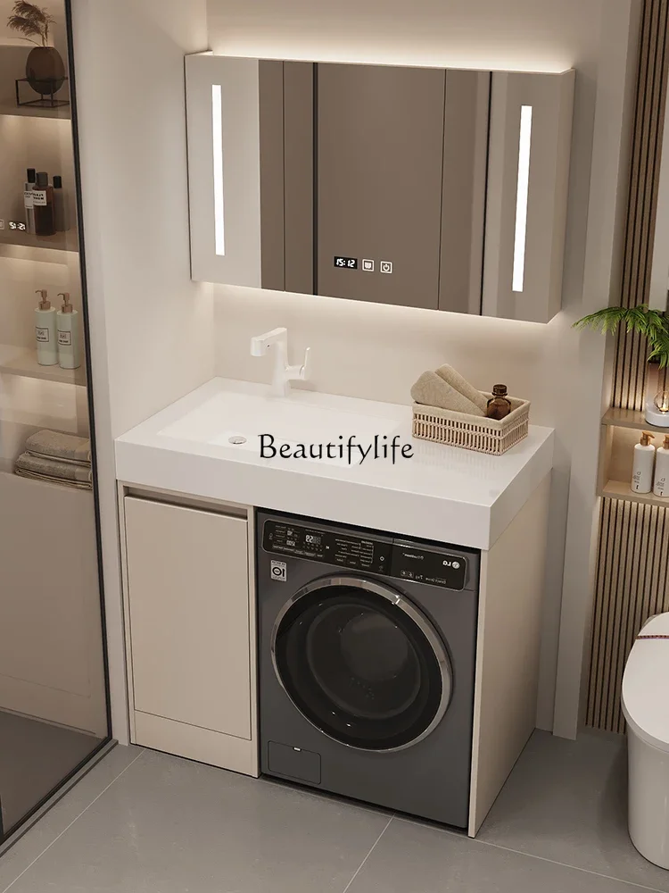 

01 yj19 Small Apartment Drum Washing Machine Integrated Bathroom Cabinet Combination Rock Plate Wash Basin