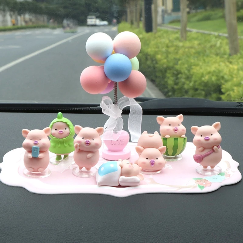 Cute Pink Piggy Figurine Micro Landscape Ornaments With Stand Piggy Desktop Vehicle Mounted Decor Dollhouse Miniature Model Toys