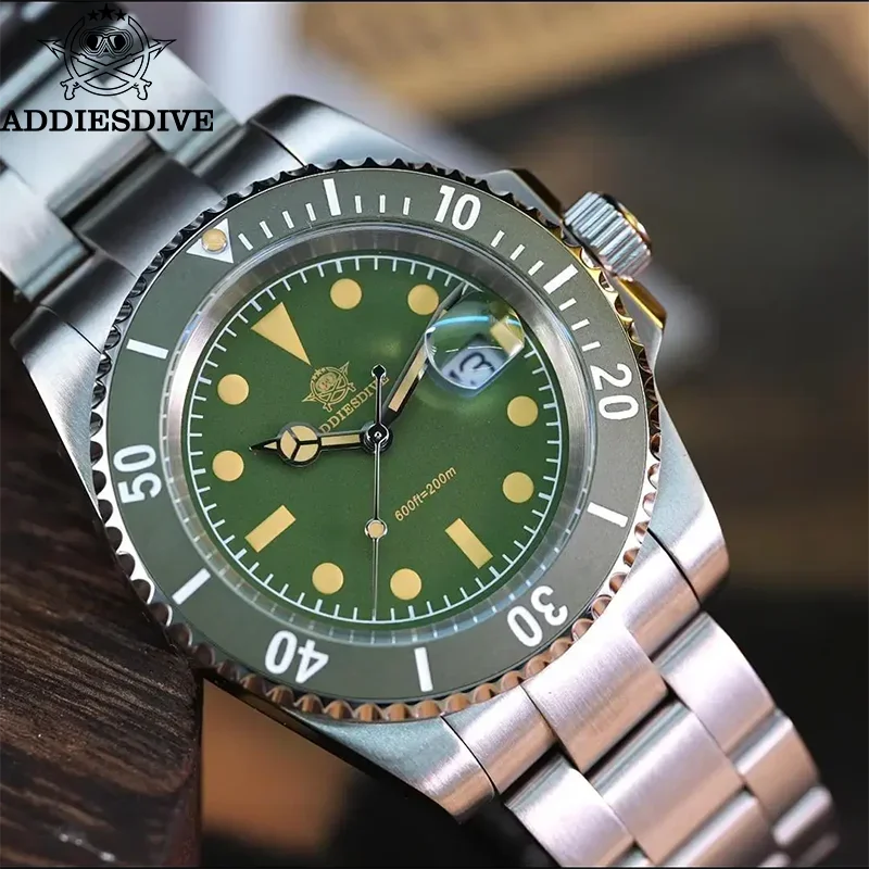 ADDIESDIVE Hot AD2054 Quartz Watches 41mm Ceramic Bezel Stainless Steel AR Coating Luminous Fashion 200M Waterproof Diver Watch
