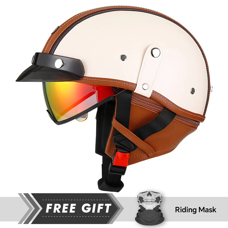 New Arrivals Leather Retro Half Face Motorcycle Helmet DOT Motorbike Helmet Men Women Unisex Factory Price Low Profile Half Helm