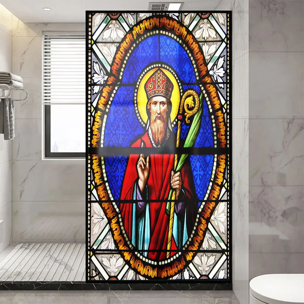 Church Stained Glass Decals Window Film Privacy Heat Insulation and Anti UV Blocking Static Cling Window Sticker for Home J13