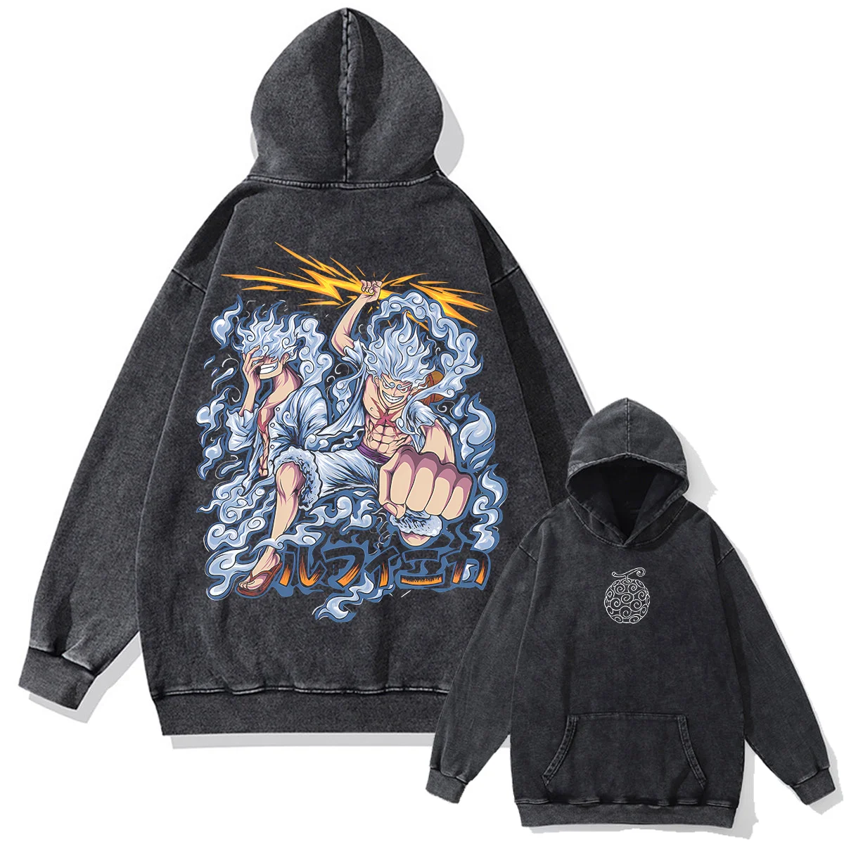 

Oversized Hoodie Men Hip Hop Washed Black Hoodie Anime One Piece Graphic Double Sided Hooded Pullover Harajuku Cotton Sweatshirt