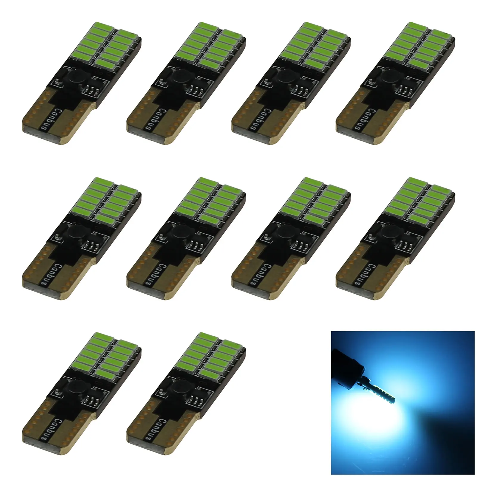 10x Ice Blue Car T10 W5W Roof Bulb License Plate Lamp Canbus Error Free 24 Emitters 3014 SMD LED 184 192 193 Z20105