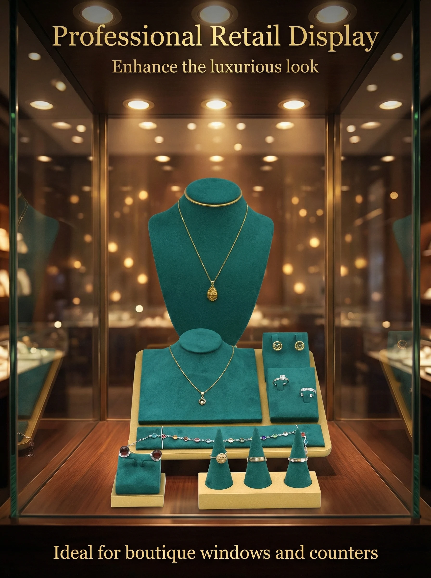 ティールベルベットジュエリーディスプレイセット、ネックレス、 - Body Jewelry Display Ideas のレビューと価格
