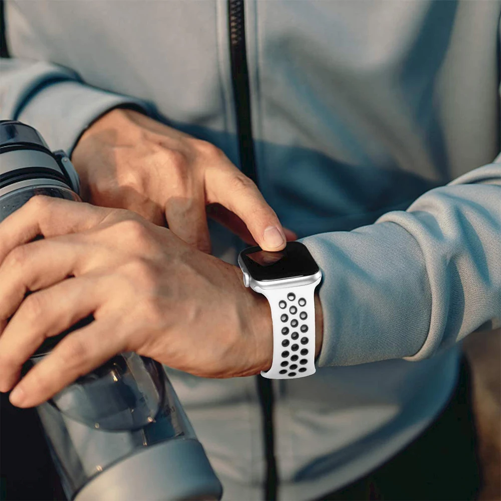 Tali silikon untuk jam tangan Apple, tali silikon untuk jam tangan Apple, 44mm 40mm 42mm 38mm 45mm 41mm 49mm, gelang dua warna, seri iWatch Ultra 8 7 6 5 4 3 SE Band