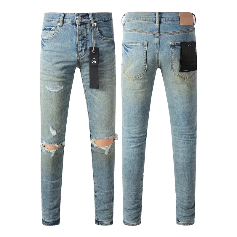 

2024 Purples Jeans Men denim pants distressed slim fitting paint brands Fashion Repair Low Rise Skinny Denim pants