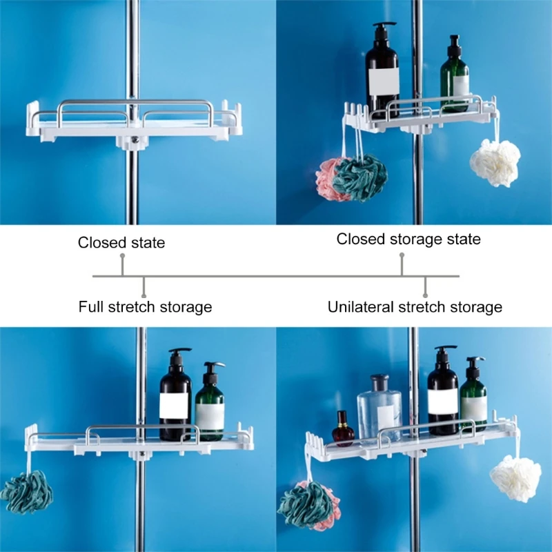 2Set Telescopic Shower Rod Hanger Organizers Soap Tray No Punching Shower Shelf Retractable Bathroom Shelf Shower Rack