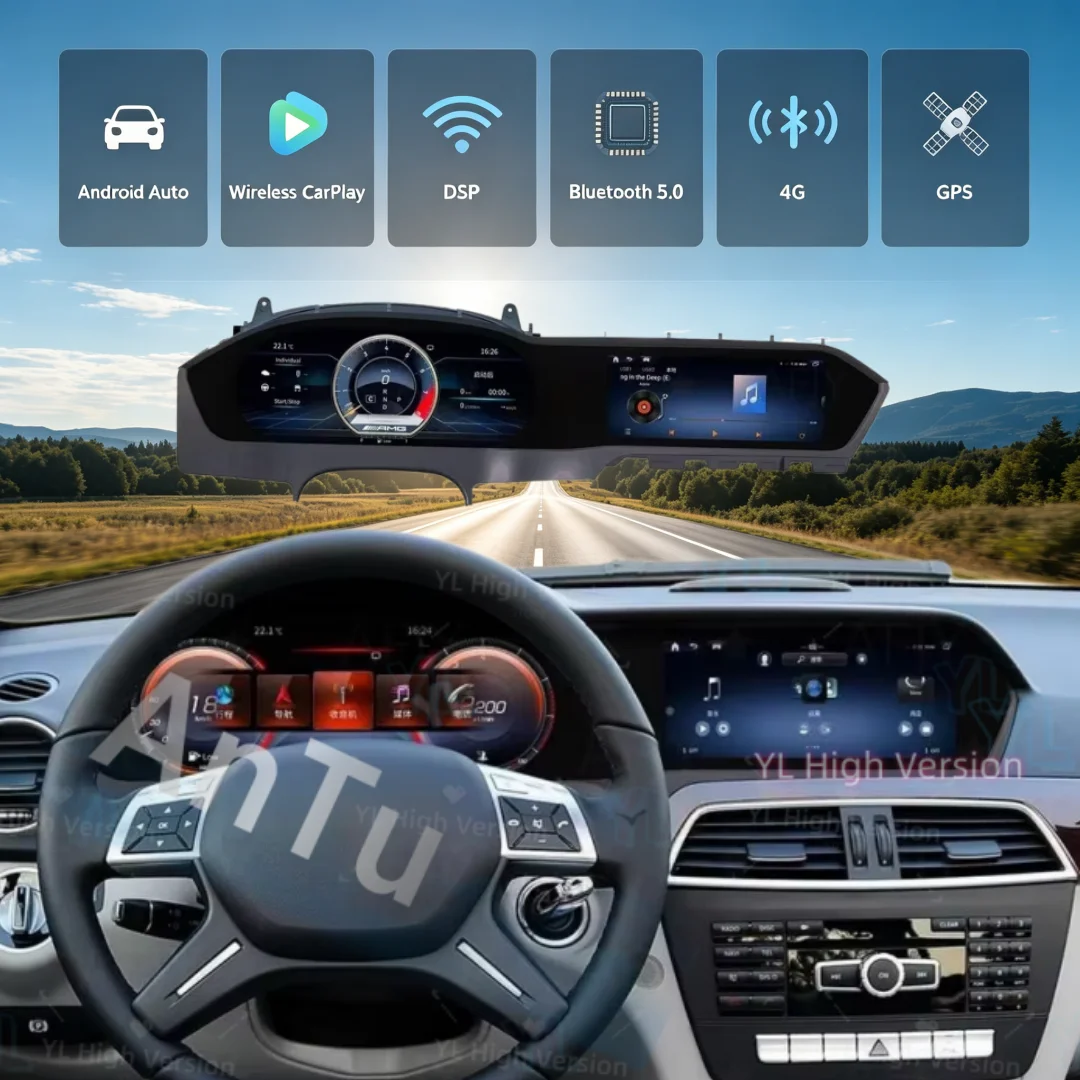 Dual Screen CarPlay For Mercedes Benz C W204 2011-2014 S204 Car GPS Navi Auto Stereo Head Unit Multimedia Player Car Radio BT5.0