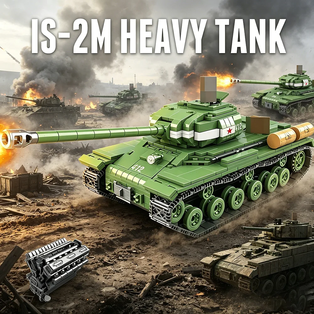 

1068-Piece IS-2M Heavy Tank Building Block Toy, Military War Collectible Model, Christmas & Birthday Gift for Kids