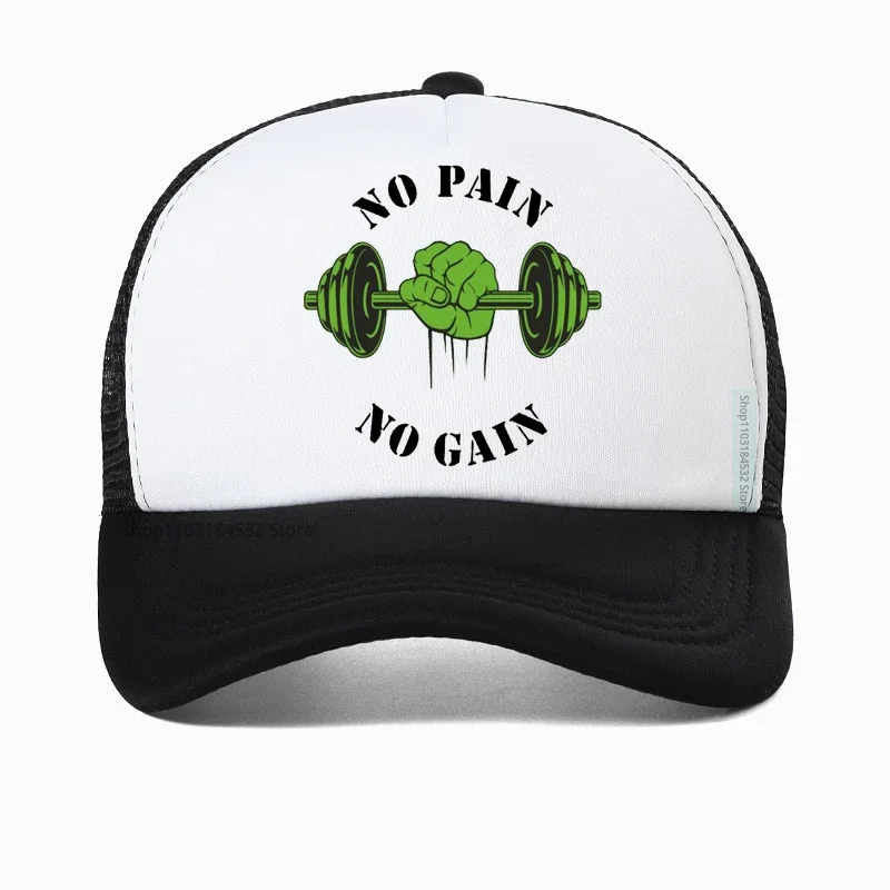 

No Pain No Gain Gym Motivational Quote Baseball Cap for Men Women Adjustable Bodybuilding Workout Mesh Breathable Trucker Hat