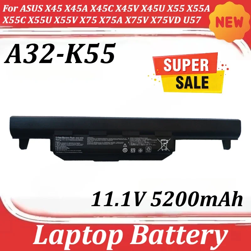 

Аккумулятор A32-K55 11.1V 5200mAh для ASUS X45 X45A X45C X45V X45U X55 X55A X55C X55U X55V X75 X75A X75V X75VD U57 U57A U57VD R500