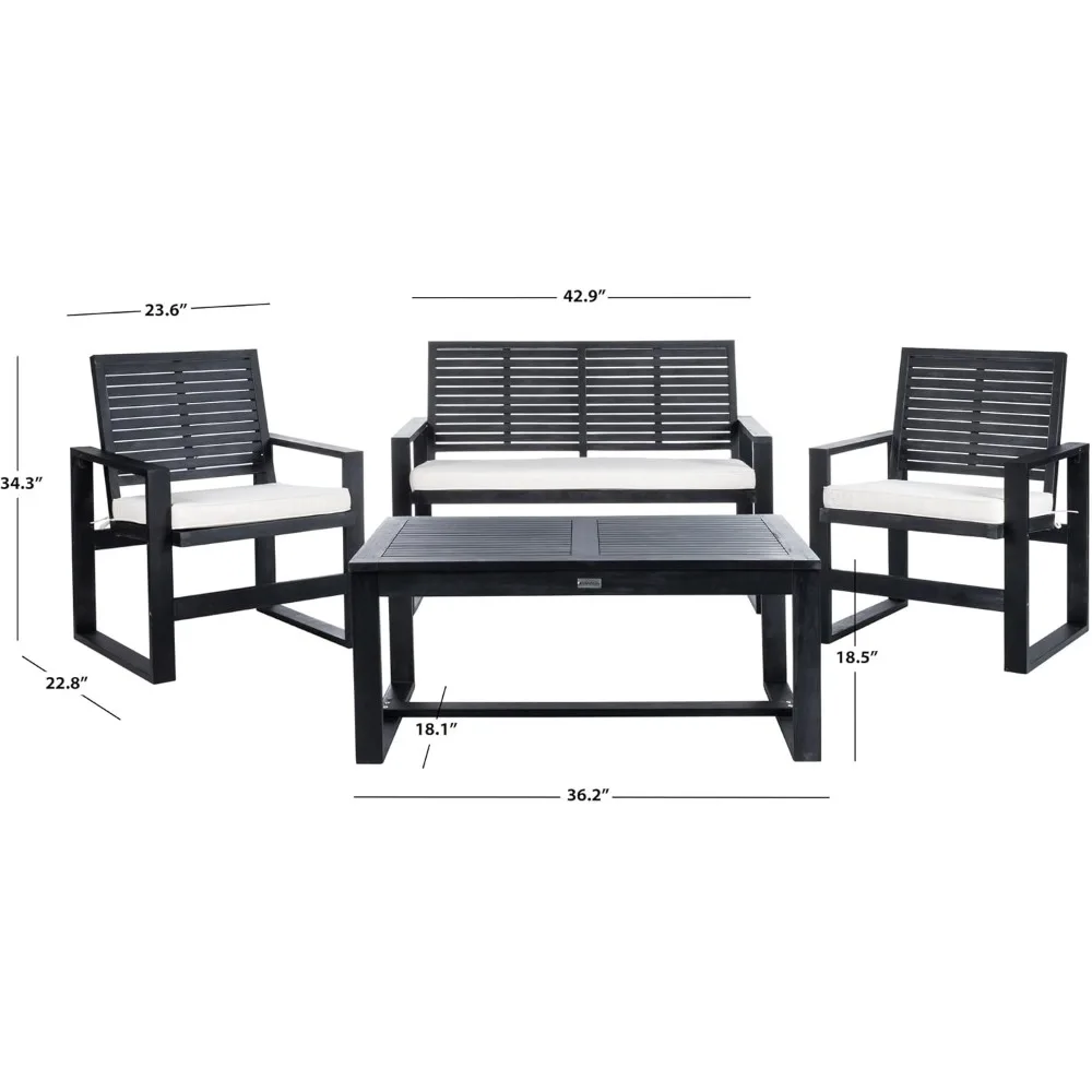 FOX6007E Collection Ozark Wash 4 Pc Living Outdoor Set, 0, Black/Beige