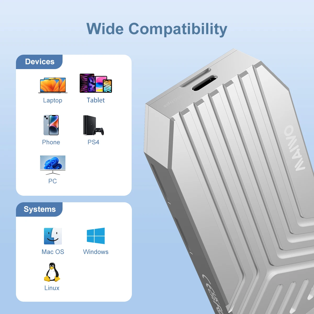 MAIWO-carcasa de unidad de estado sólido Thunderbolt, carcasa de SSD, USB 4,0, 40Gbps, M.2, NVMe, tipo C, 4,0, 8TB, ventilador incorporado de