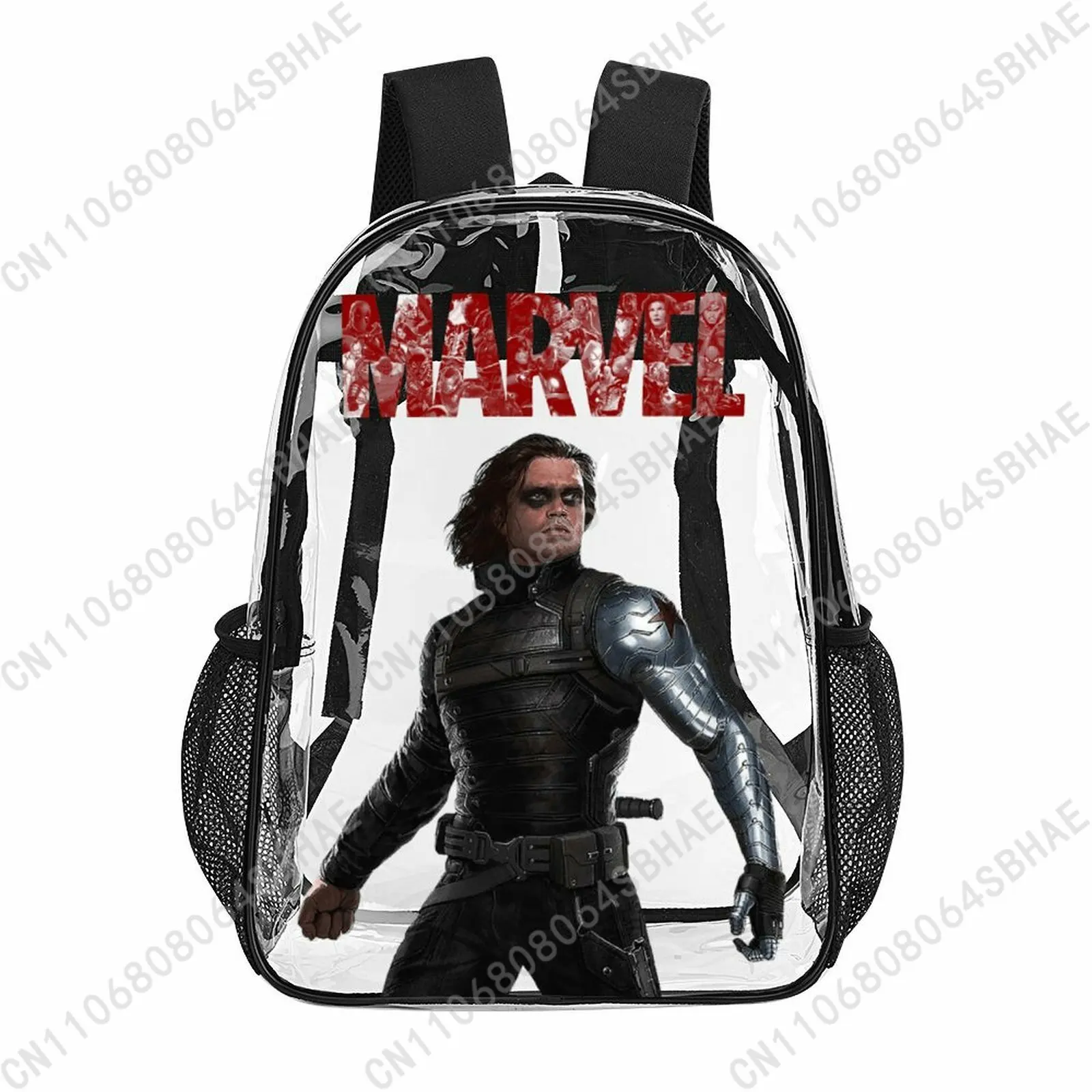 

Модный прозрачный рюкзак Marvel Bucky Barnes, 17 дюймов, для мужчин, женщин и подростков, персонализированная прозрачная сумка из ПВХ, подарки, косплей
