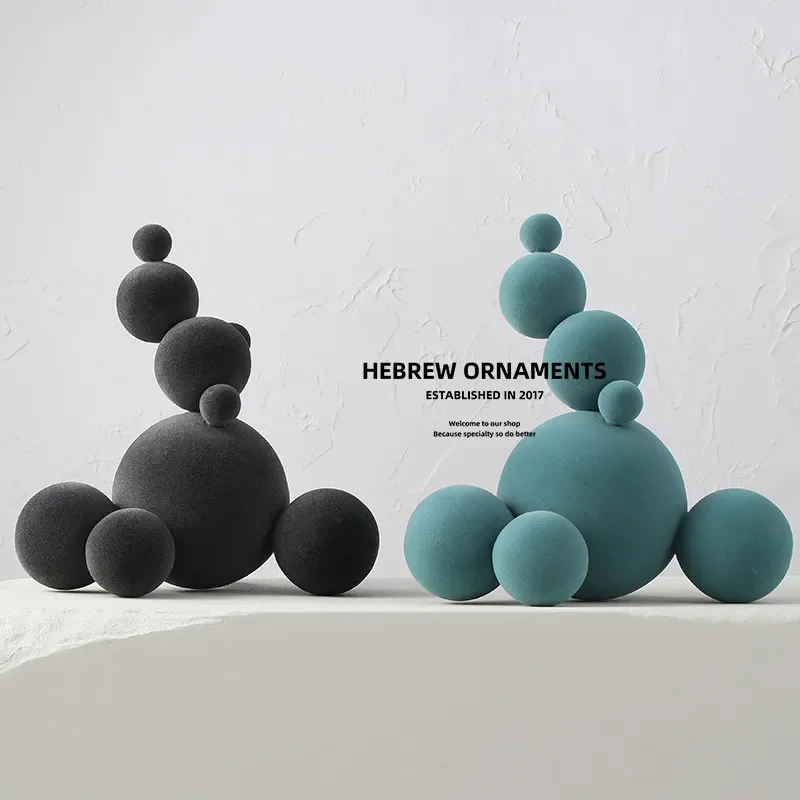 Nordic Modern Flocking Molecular Ball Sculpture Abstract Art Living Room TV Wine Cabinet Office Desktop Home Decoration Gifts