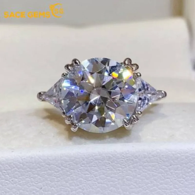 

SACEGEMS классическое женское кольцо Moissantie 5 карат D цвета, кольцо из 100% стерлингового серебра 925 пробы, кольцо на свадьбу, свидание, юбилей, ювелирные изделия, подарки