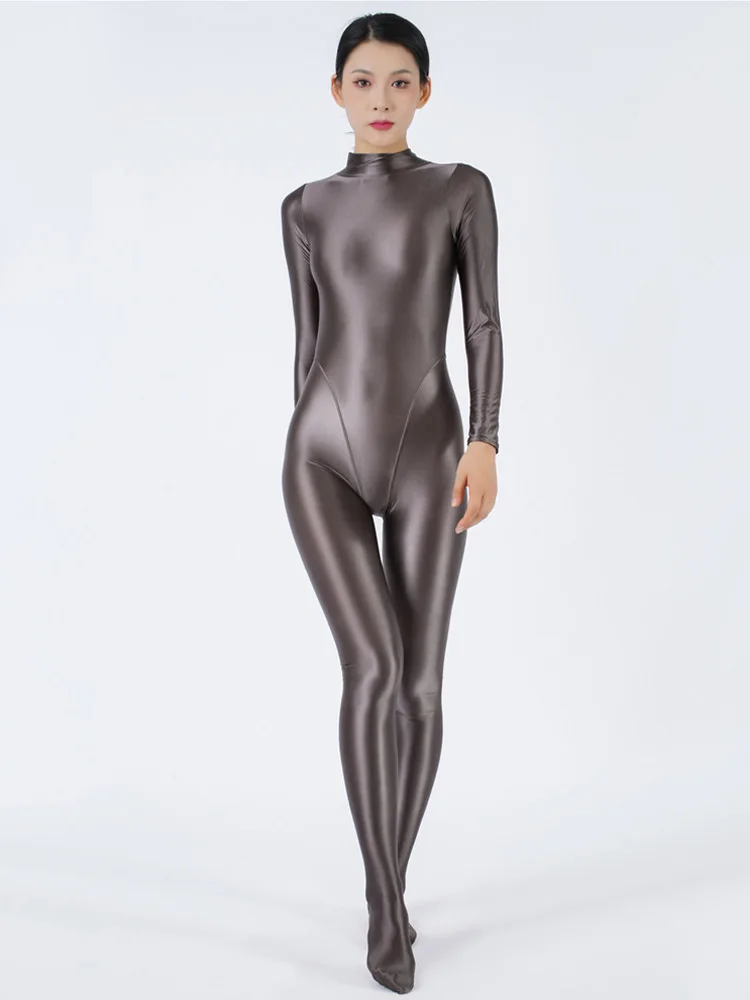 

Sexy Women Oil Glossy Shiny Elastic Bodysuit Candy Color Bodycon Tights Jumpsuits One Piece Thong Cosplay Maid Shapping Leotard