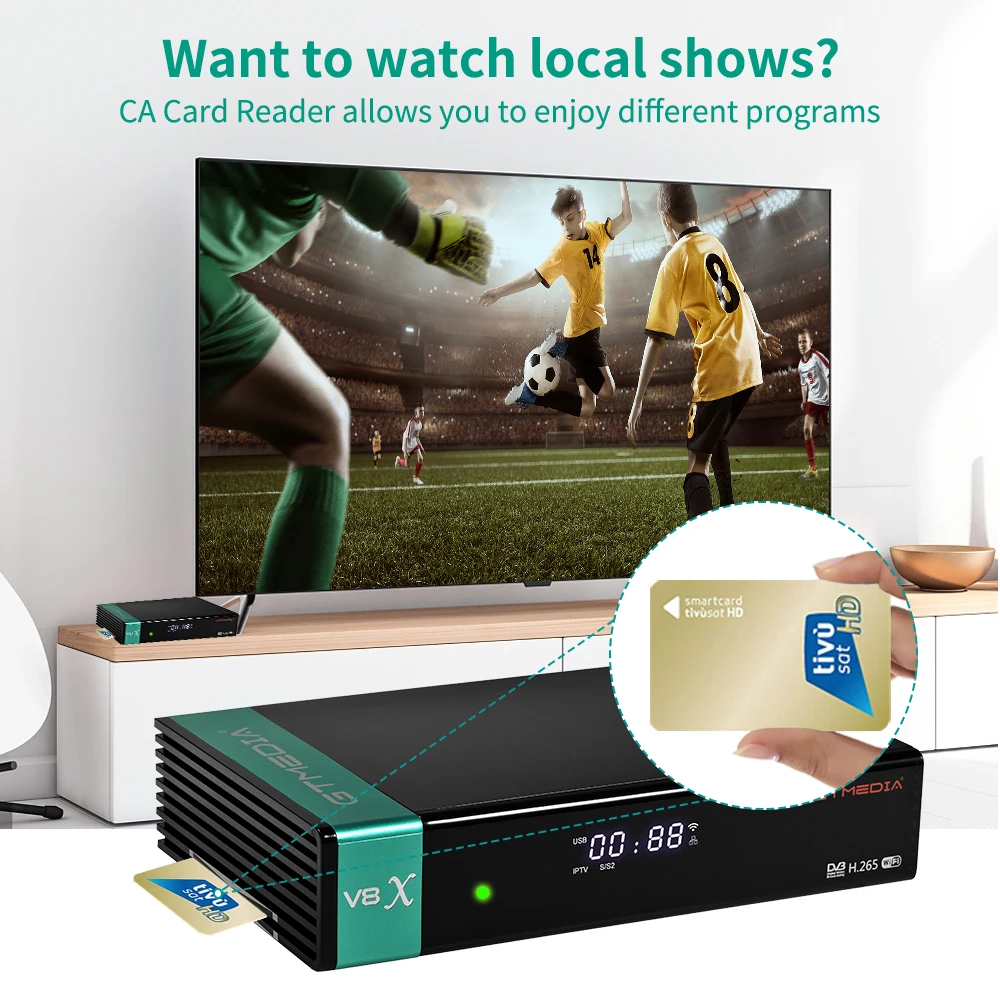 GTmedia V8X DVB-S/S2/S2X Satellite Receiver Support MARS IKS Autoroll PowerVu Built-in WIFi H.265 AVS+ CA Card 1080P DVB-s2 FTA
