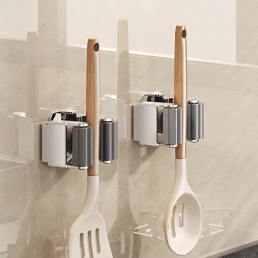 Wall Mounted Mop Clip Holder Mop Organizer with Screw Brush Broom Hanger Hooks Waterproof Bathroom Organizer Shelf Accessorie - view 6