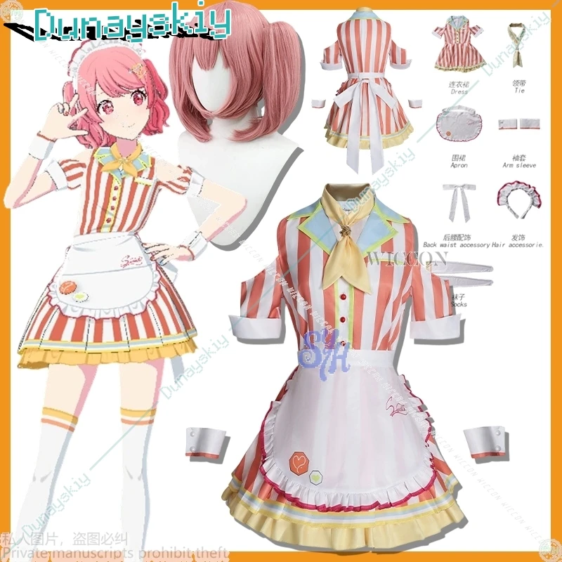 

Project Sekai Momoi Airi, косплей, аниме, игровой костюм, ресторан, униформа официанта, кавайное полосатое платье горничной Лолиты на Хэллоуин