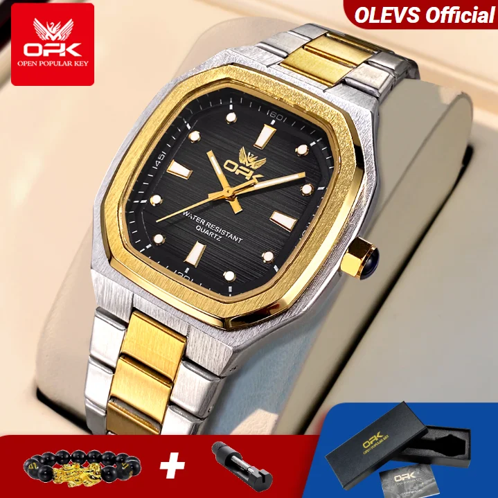 OPK 6044 Original Men Watches Stainless steel Waterproof New Men's Watch Square Dial Luminous Quartz Watch for Men