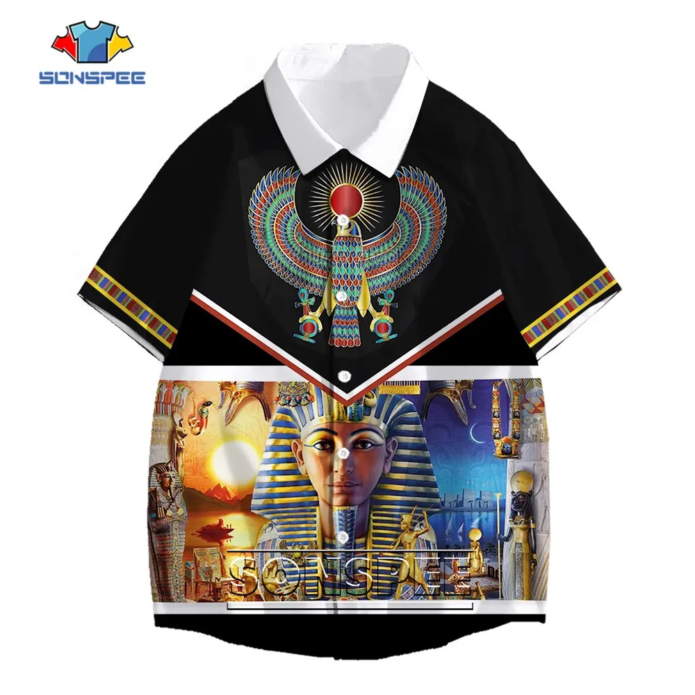 SONSPEE Egyptian Egypt God Pharaoh 3D Printing Shirt Men Women's Oversize Trend Clothing Short Sleeve Man Tees Tops Shirt