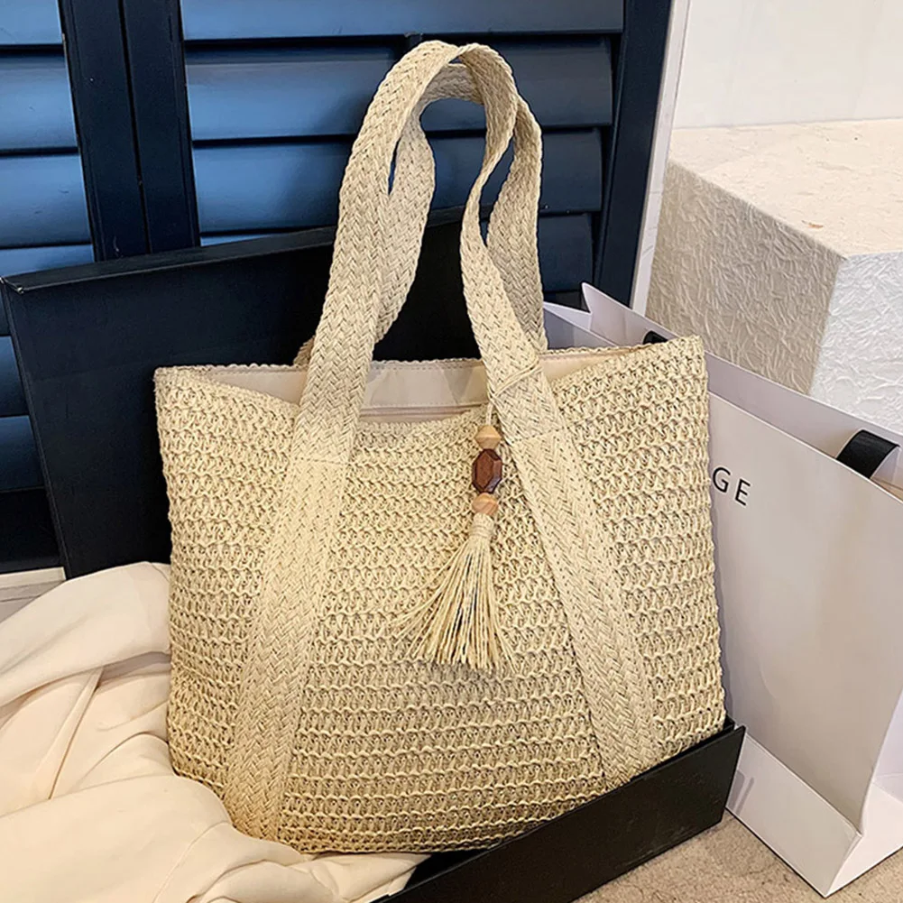 Summer Straw Woven Bag for Women Handbags Handmade Raffia Beach Boho Shoulder Bag Large Tote Bag Tassel Shopping Bag Bolsas 2023