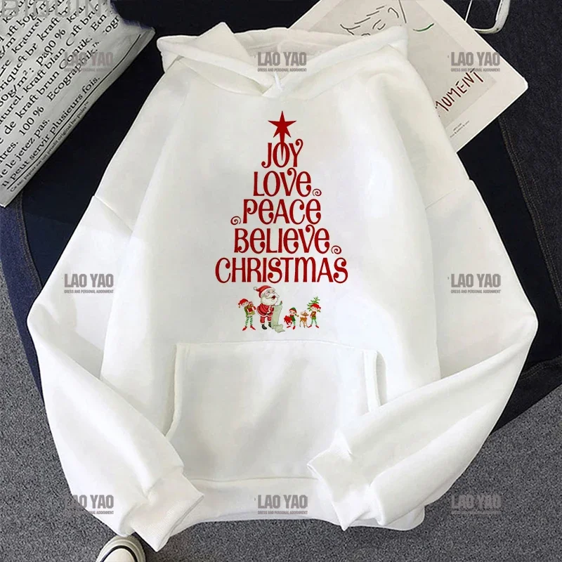 Merry Christmas Hoodie Streetwear Harajuku Aesthetic Pink Tops Hoodies Women 2024 Korea Winter Fashion Y2k Christmas Sweatshirt