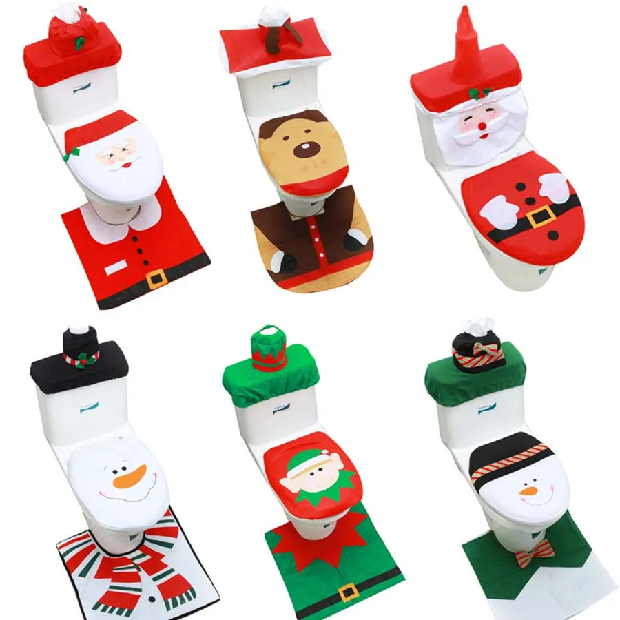 3 stücke Neue Weihnachten Wc Sitzbezüge Bad Matte Santa Claus Wc Abdeckung Weihnachten Badezimmer Dekor Hause Zubehör Waschraum Teppich