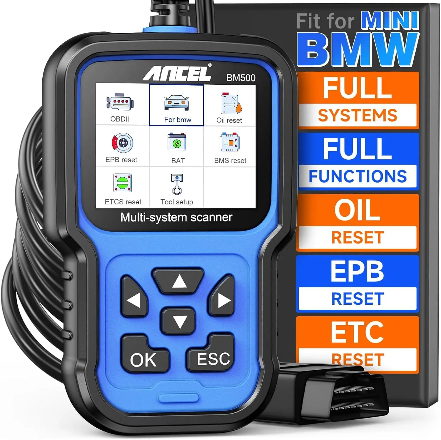

BM500 OBD2 Scanner for BMW MINI Rolls-Royce with Battery Registration Engine ABS SRS Diagnosis