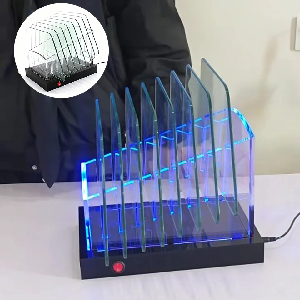 

8pcs Tempered Side Glass Display Stand Set for Solar Film Testing, LED Showcase Rack for Window Tint Heat Rejection Demo ST-A2