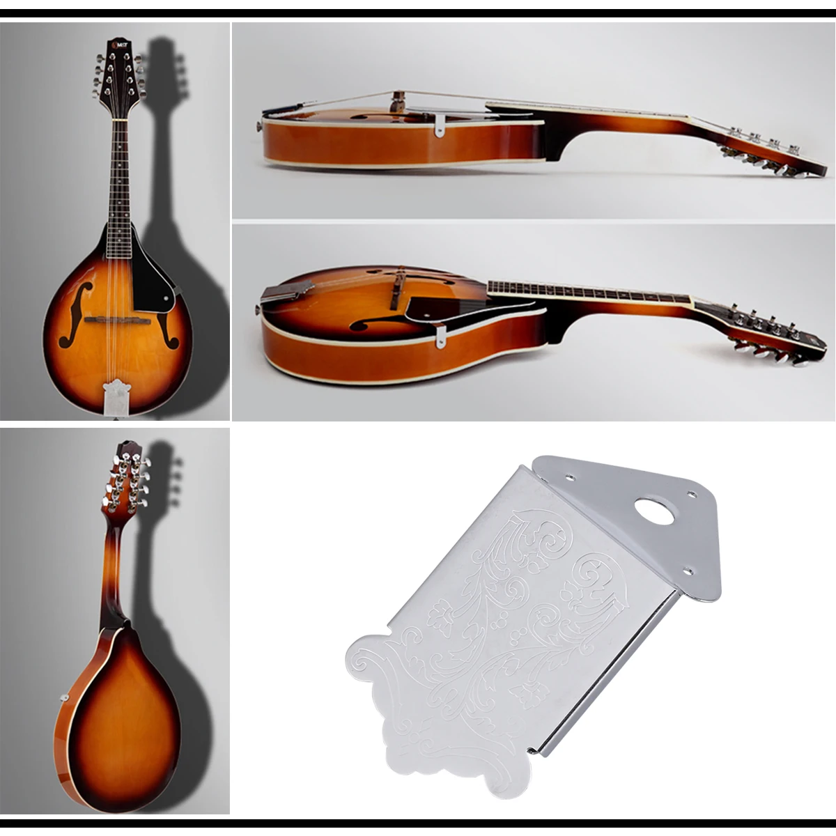 

Chrome 8-String Mandolin Pull Plate Replacement Triangle Plated Tailpiece Guitar Part Cover Removable 4.75x4.25x0.8cm As Shown