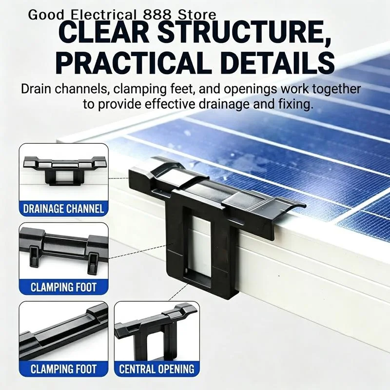 【G】10Pcs Solar Panel Drainage Clips PC Material For PV Modules Cleaning Photovoltaic Panel Drainage Solar Panel Water Collector
