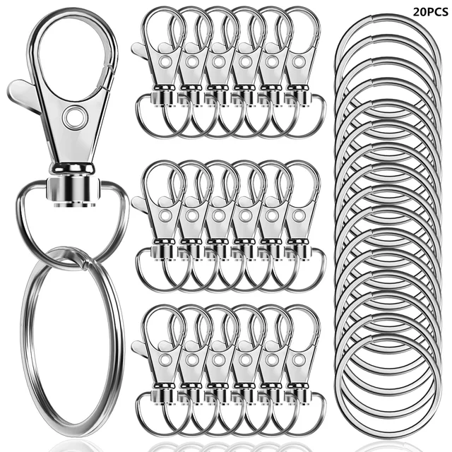 20 szt. Obrotowe zapięcie karabińczykowe z kółkiem na klucze 10 szt. Breloczek 10 szt. Ozdoba na breloczek DIY rzemiosło 32mm/1,25 cala