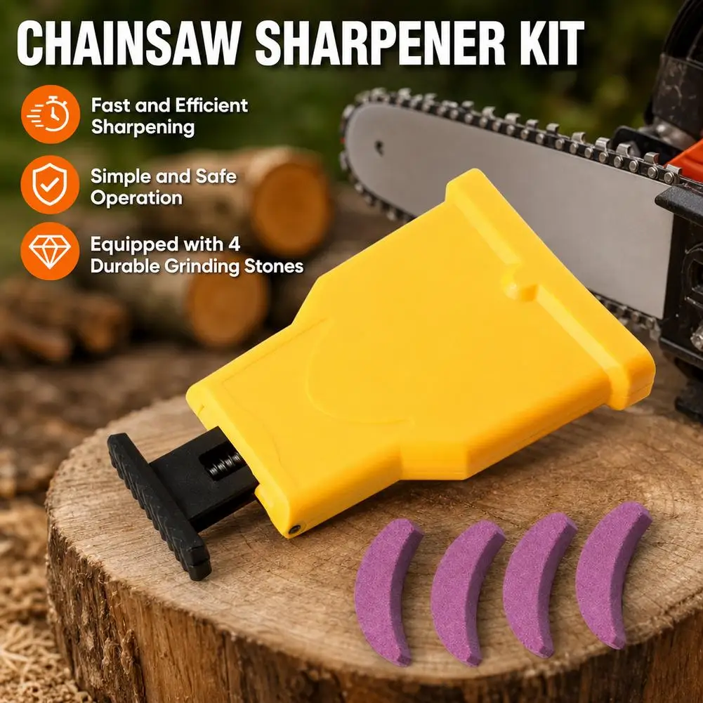 Chainsaw Sharpener Kit with 4 Grinding Stones Fast Sharpening Tool for Woodworking Garden