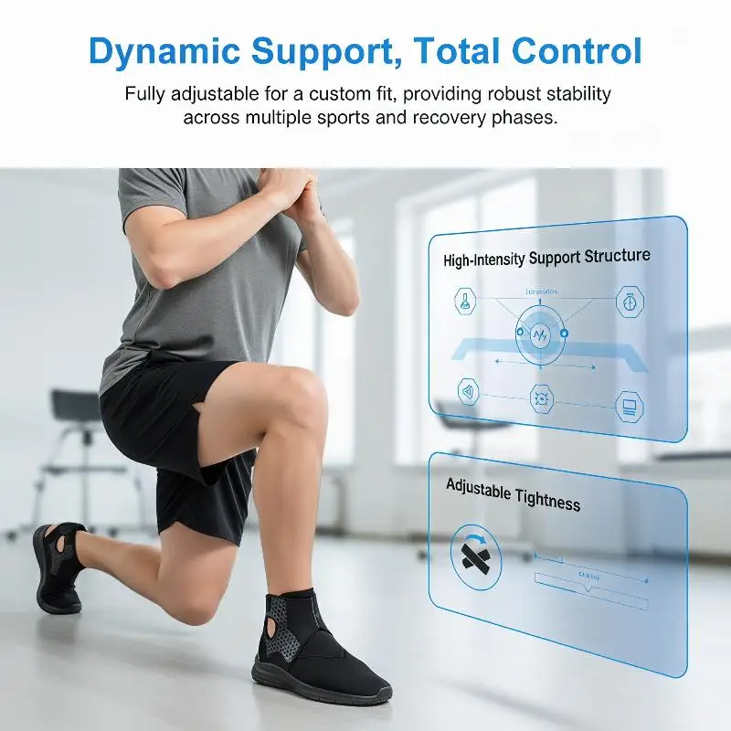 High Performance Ankle Brace with Compression Sleeve and Foot Strap for Plantar Fasciitis Pain Relief