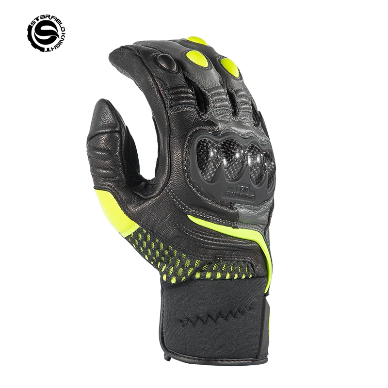 SFK Green Motorcycle Gloves Riding Equipment Real Goat Leather Wear-resistant Mesh Breathable Carbon Fiber Multiple Protection