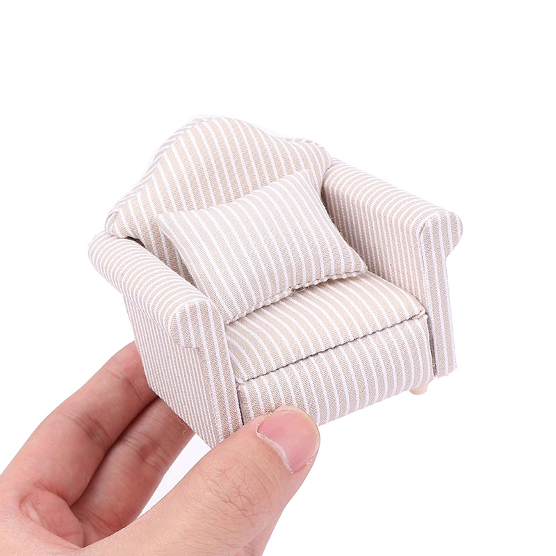 Mini Dollhouse Furniture Sofa with Pillow Set Simulation 1:12 Miniature Living Room Kids Pretend Play DIY Doll House Decor