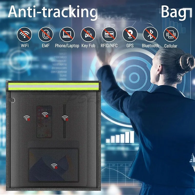 Shielded Signal File Bag Fire-resistant Waterproof Black Reflective Strip Storage File Bag