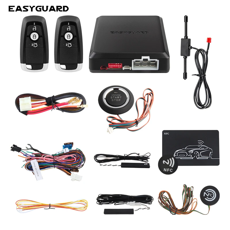 

EASYGUARD Proximity Lock/Unlock Remote Engine Start Keyless Go Car Alarm System Optional App control NFC Entry For Key start Car