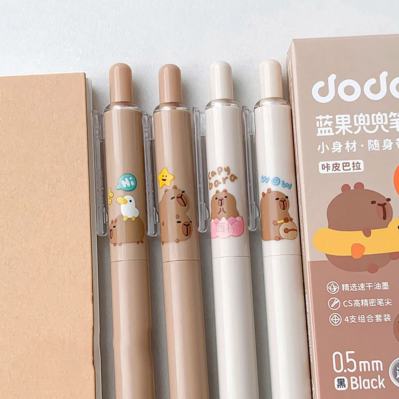 Bolígrafo de Gel de bolsillo de la serie Capybara de dibujos animados, bolígrafo de escritura de secado rápido a la moda, suministros escolares y de oficina, regalo de papelería para estudiantes, 4 Uds.