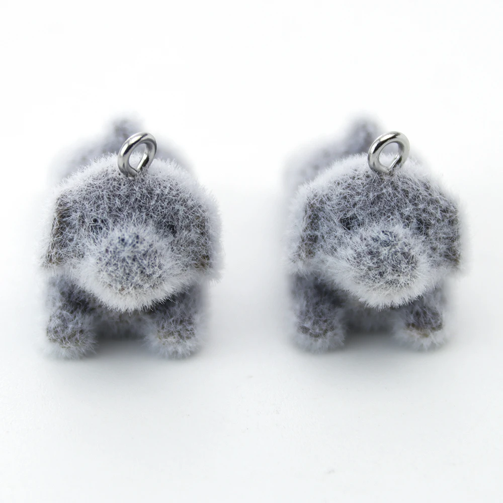 20PCS 3D Resin Flocking Black Dog Pendant Plush Doll Charm for Necklace Earrings Jewelry Making DIY Crafts Accessories Wholesale