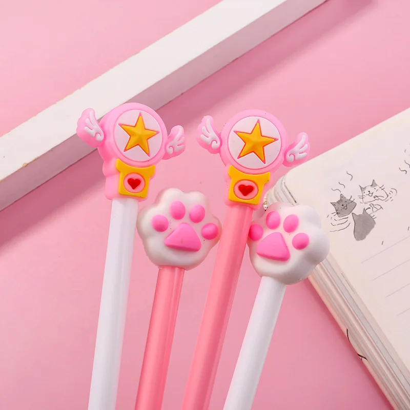 Imagem -02 - Kawaii Cartoon Gel Pen Bonito Star Wing Cat Paw Tinta Preta Canetas Neutras Meninas Escola Papelaria Material de Escritório 0.5 mm 20 Pcs por Lote