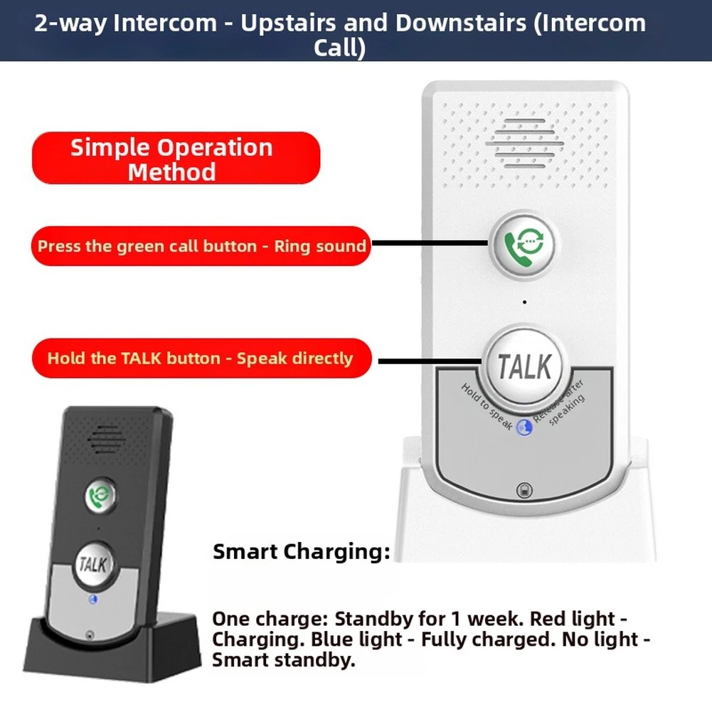 Two Way Wireless Voice Intercom Unit for Indoor Use with Clear Audio Quality and Easy No Wire Installation Setup