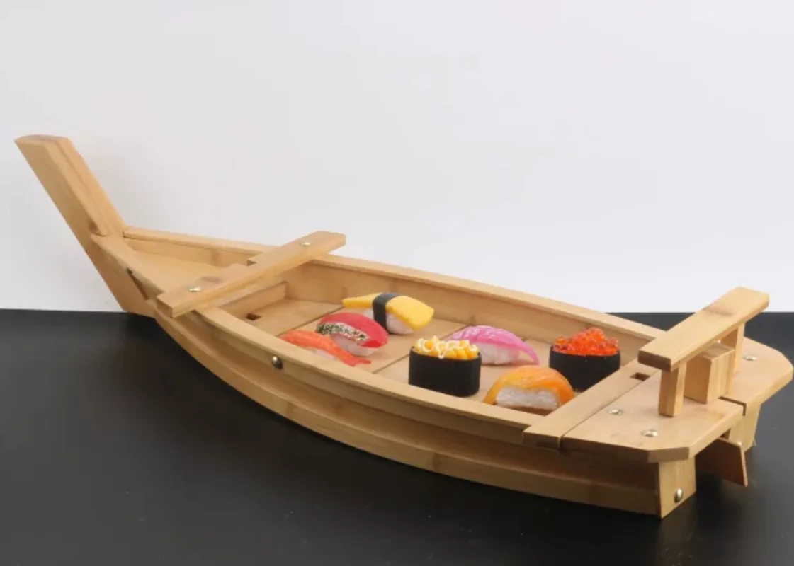 Bandeja Decorativa para Sushi y Sashimi Japonés con Hielo Seco, Diseño de Barco Dragón