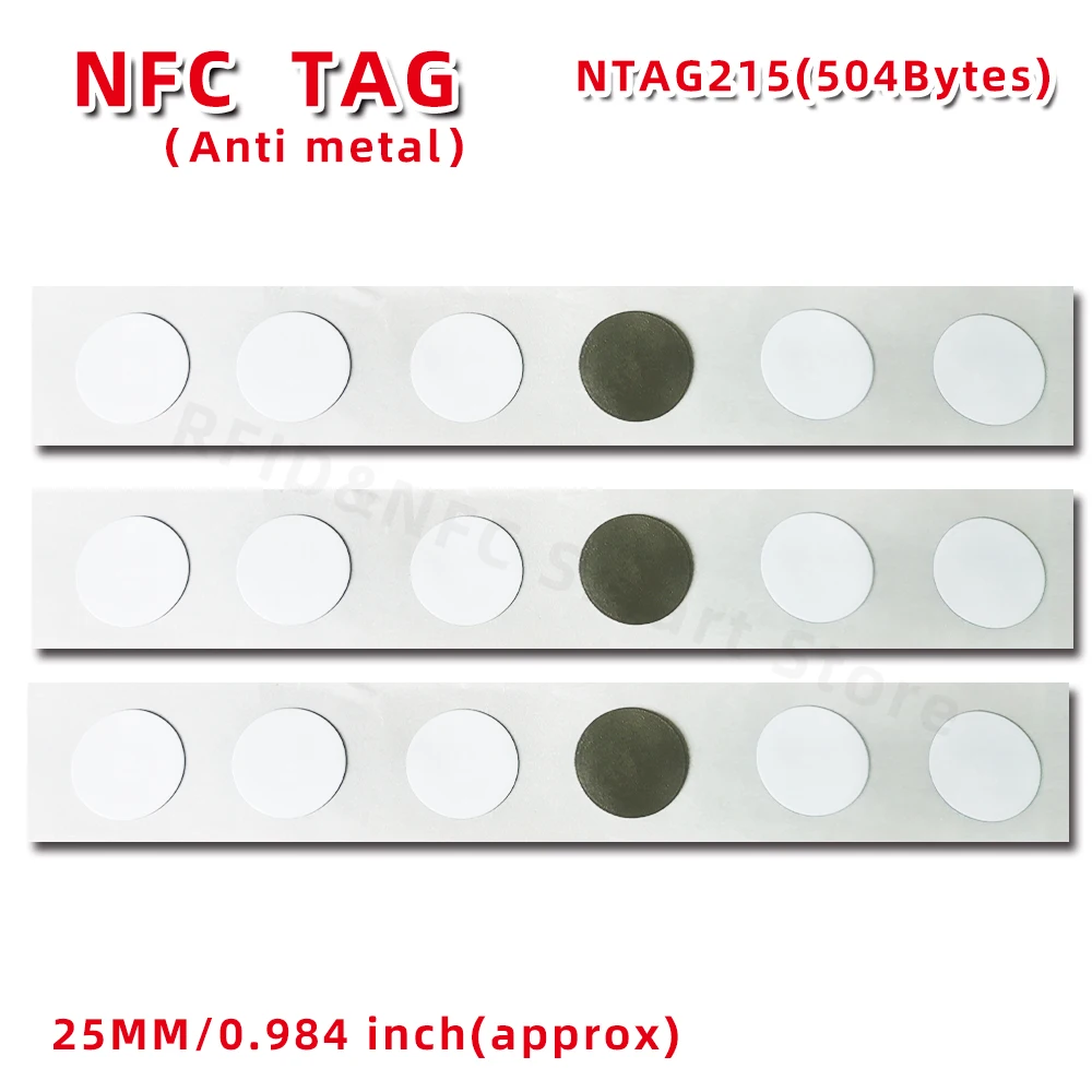 แท็ก NFC215บนโลหะสติกเกอร์ NFC ป้องกันการรบกวนจากโลหะแท็ก NFC สำหรับโทรศัพท์มือถือที่เปิดใช้งาน NFC ทุกรุ่น RFID 13.56MHz Tag