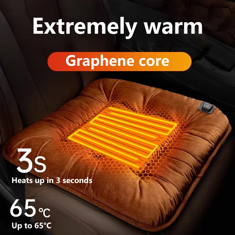 Universal Graphene Car Heating Seat Cushion Cover Winter Plush 12V Warm USB Electric Single-Chip Pad for Vehicle Seats