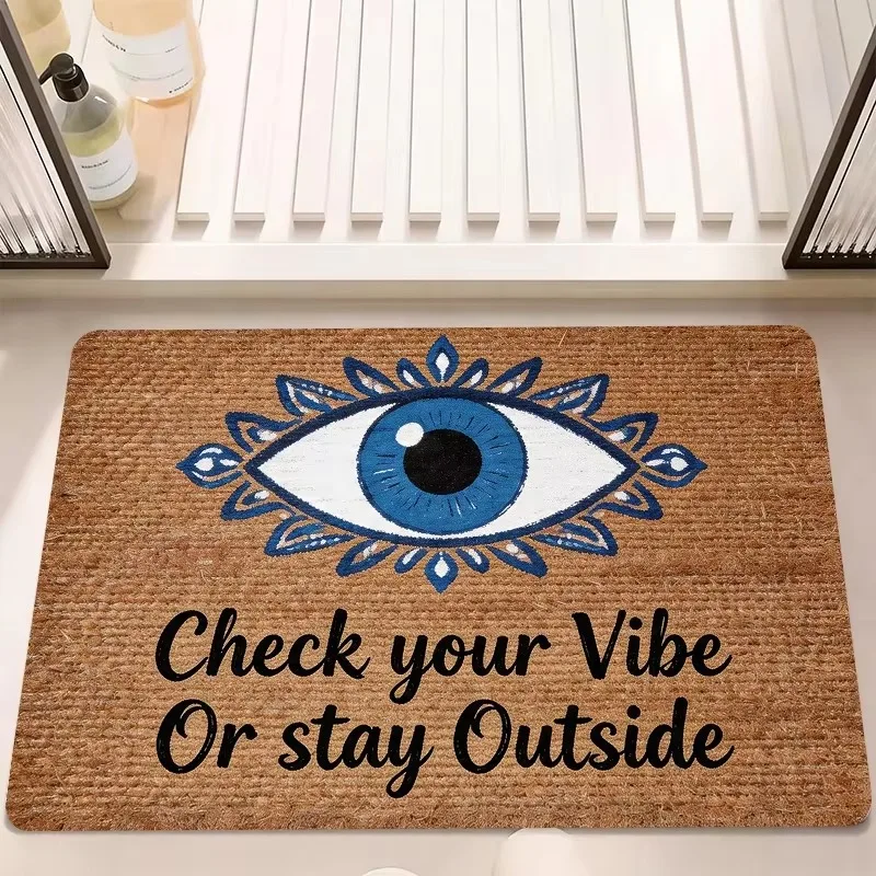 Evil Eye Welcome Entrance Door Mat Polka Dot Border Floor Rug for Hallway Porch Home Decor